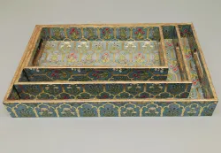Floral Wooden Serving Tray Set