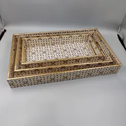 Geometric Wooden Serving Tray Set