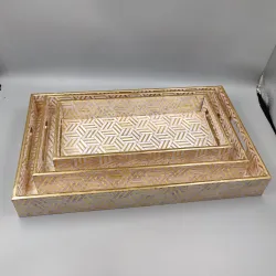 Geometric Wooden Serving Tray Set