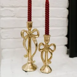 Gold Brass Bow Design Candle Holder Set