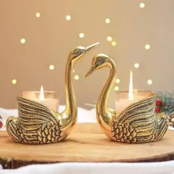 Gold brass swan candle holder set for wholesale export