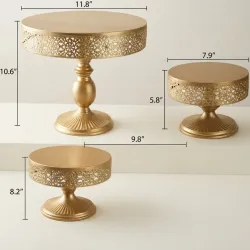 Premium Gold Finish Brass Pedestal Cake Stand with Decorative Floral Rim for Wedding, Bakery and Dessert Display