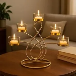 Gold Metal 5-Light Decorative Candle Holder Centerpiece