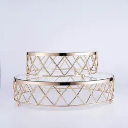 Gold metal decorative two-tier round display stand set for wholesale export