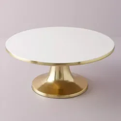 Gold metal round cake stand with white display top for wholesale export