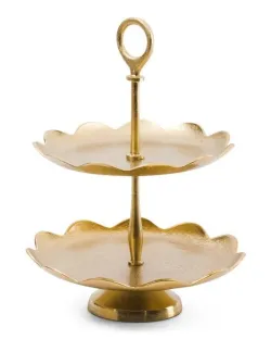 Gold metal two-tier lotus edge display stand for wholesale export