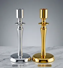 Luxury metal taper candle stand in polished gold and silver finish