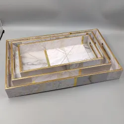 Luxury Marble Nesting Serving Tray Set with Gold Accents