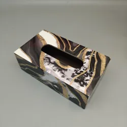 Luxury Marble Print Tissue Box Cover with Gold Accents