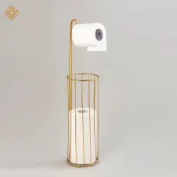 Modern brass toilet paper stand with reserve roll storage