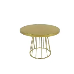 Modern gold metal round coffee table with geometric wire base for wholesale export