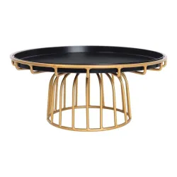 Modern metal decorative tray coffee table with black top and gold frame