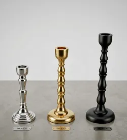 Modern metal taper candle holder in gold silver and black finish