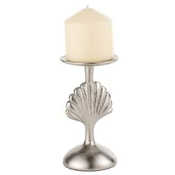 Silver Metal Seashell Pillar Candle Holder